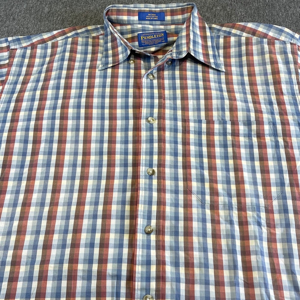 Pendleton Plaid Button Up Short Sleeve Casual‎ Shirt Mens Large